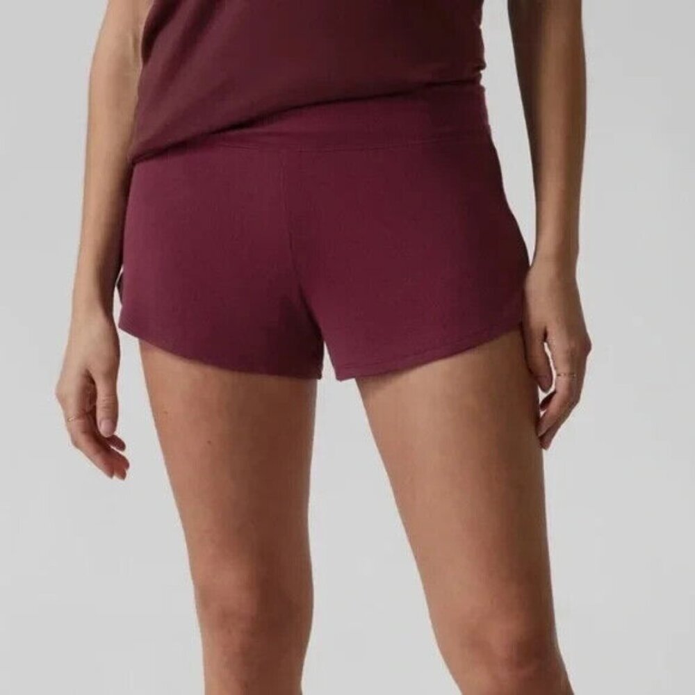 Athleta Well Rested Ribbed Sleep Short Size Small Burgundy Lounge Soft Comfy